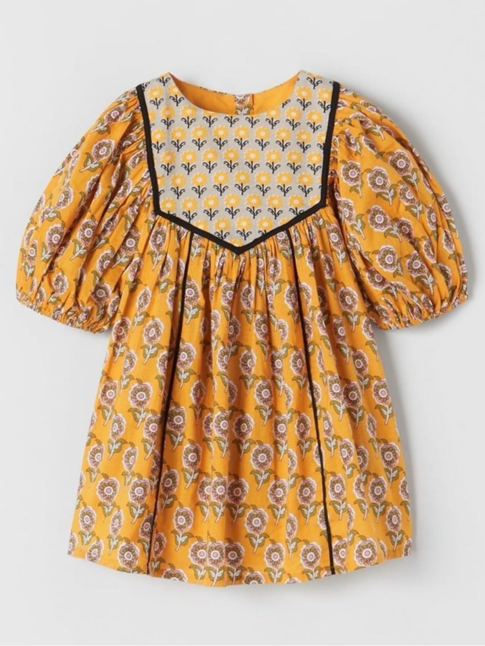 Zara Yellow Floral Puff-Sleeve Dress